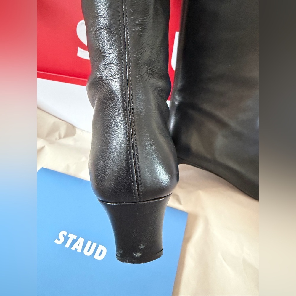 STAUD Wally Black Leather Knee-High Boots - Picture 13 of 15